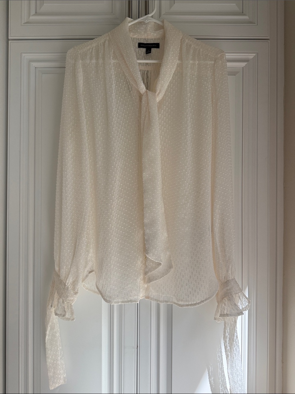Banana Republic Ivory Dot Tie-Neck Blouse